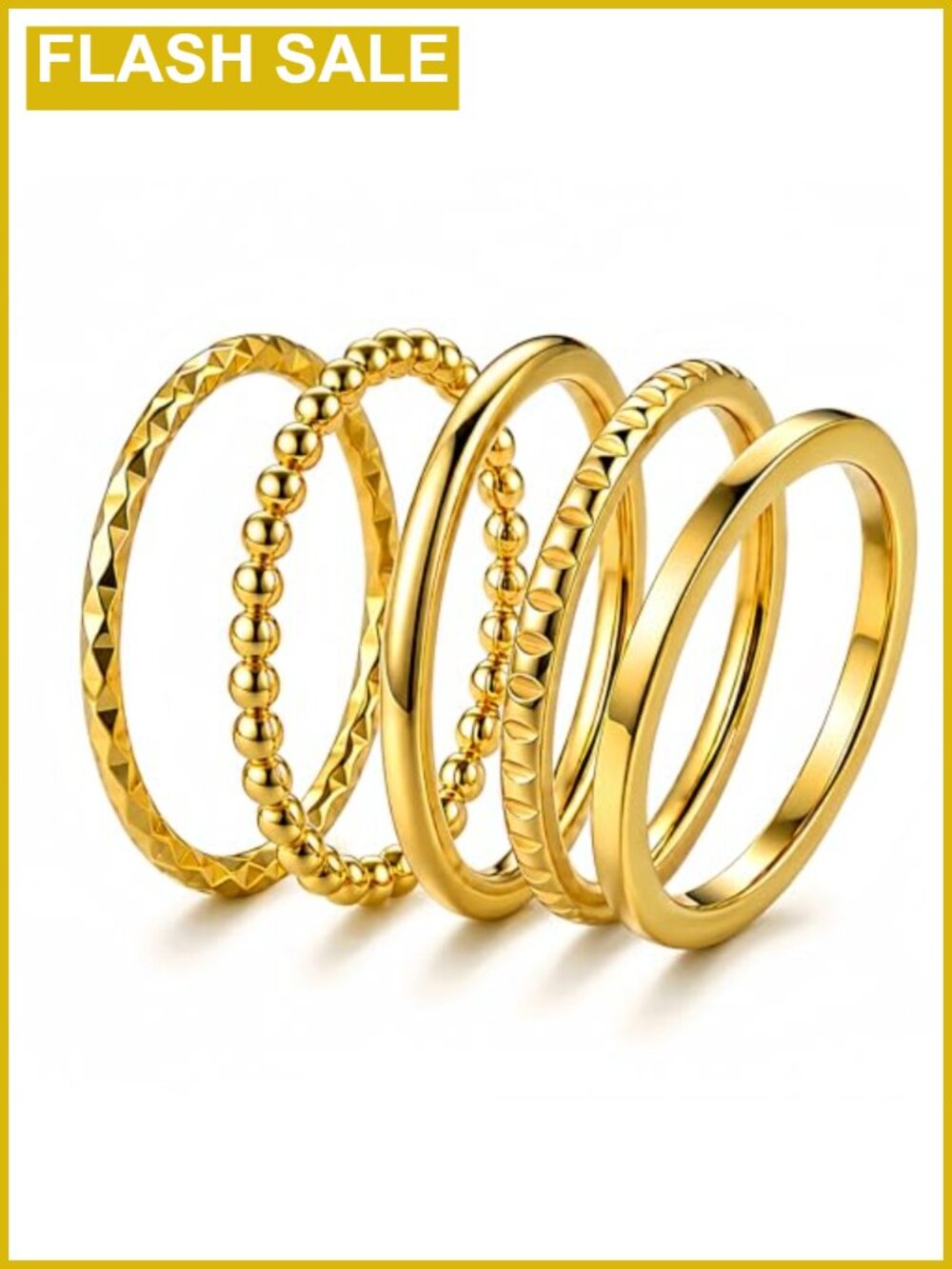 Stackable Rings for Women, 14K Gold Plated Stainless Steel Non Tarnish,